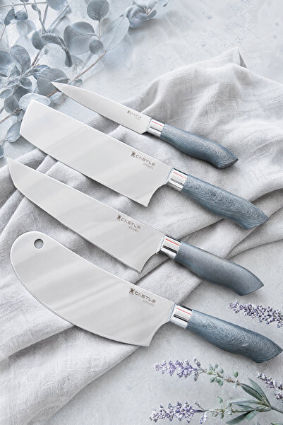 Castle Silver Gray Serisi 4 Lü Mutfak Bıçağı Et Ekmek Sebze Mutfak Şef Bıçak ...