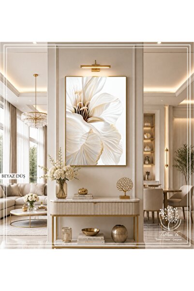 Tablomtr Beyaz Düş - Dijital Baskılı Gold Metal Çerçeveli Gerçek Camlı Tekli ...