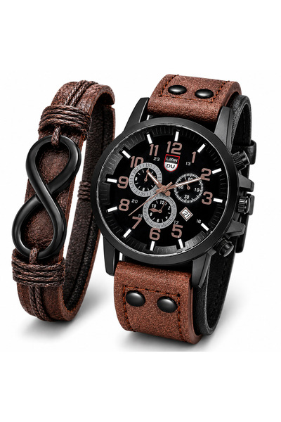 Geneva Set Bărbați Ceas Fashion Premium cu Brățară Infinit – Cadou Elegant pe...