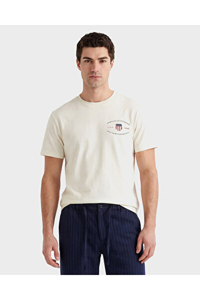 Gant Erkek Krem Bisiklet Yaka Regular Fit Logolu T-Shirt