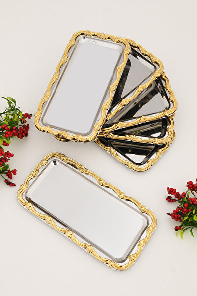 AKSESUAR EVRENİ Rumlov Silver 6-Piece Stainless Steel Gold Frame Coffee Prese...