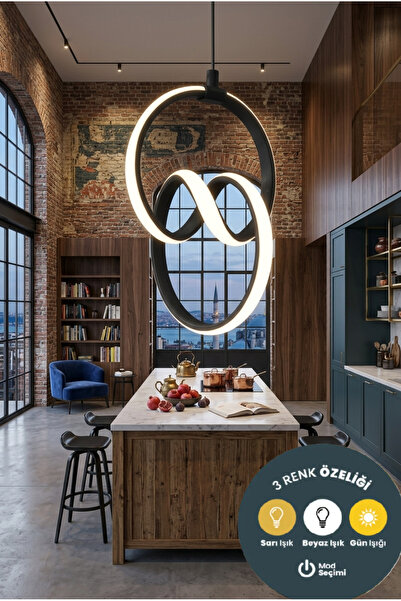 Lzy Avize Store Levent Nero Modern Sarkıt LED Avize 3 Renk Ultra Aydınlatmalı...