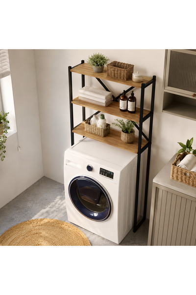 AYZ Braga Metal 3 Çamaşır Makinesi Üstü Düzenleyici Raf Beyaz Banyo Düzenleyi...