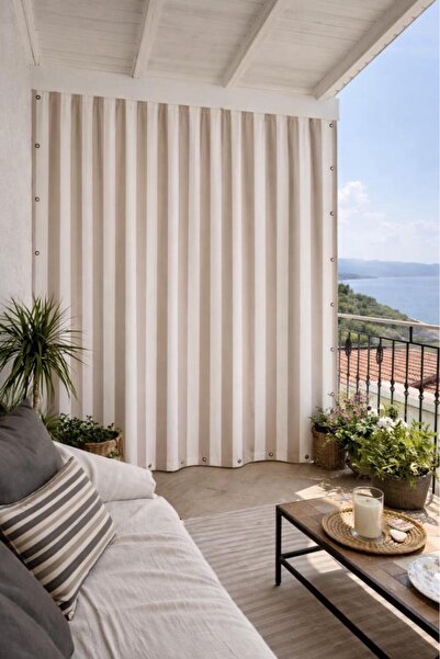 Balcony Curtain CREAM BEIGE Enxboy Optional Laced Balcony Tarpaulin CREAM BEIGE TY801