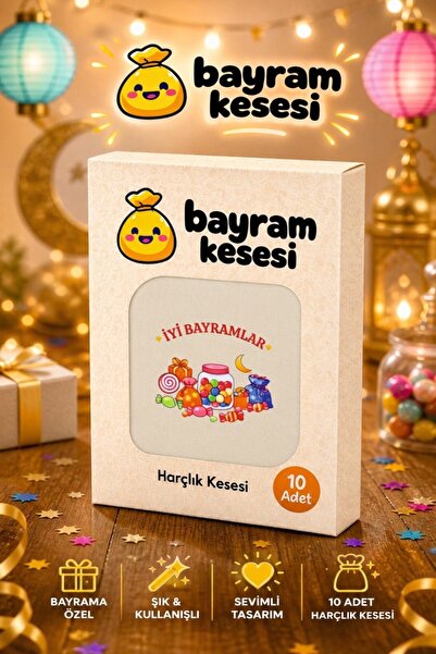 Yaprak Hediyelik Bayram Harçlık Kesesi 10'lu – Baskılı Ham Bez Bayram Kesesi,...