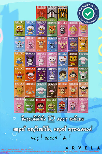 Arvela 10'lu Bricks Tamamı Seçmeli Mini Blok Seti - Sen Ne İstersen