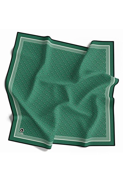 Vissona Kristal Monogram Desenli Petrol Yeşili Renkli 90x90 Eşarp (İpek İçerm...