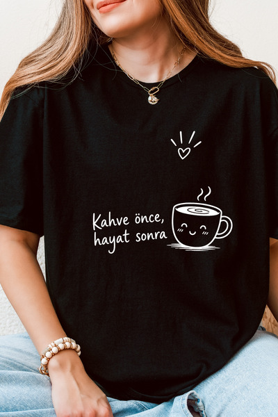 Auryne Jewelry Unisex Coffee Printed T-Shirt 100% Organic Cotton Crew Neck Co...