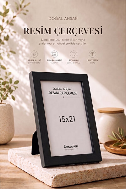 Single 15x21 Photo Frame with Natural Wooden Modern Legs | Desktop Frame in Black | No Pictures