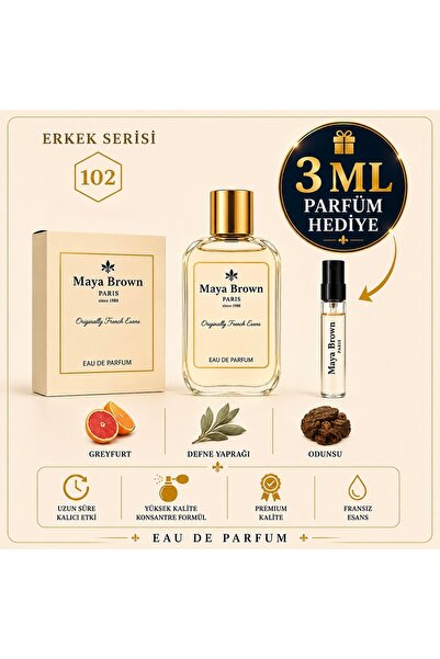 Maya Brown Özel Seri Yüksek Fransız Esanslı Erkek 60 ml Parfüm No:102-P.Raban...