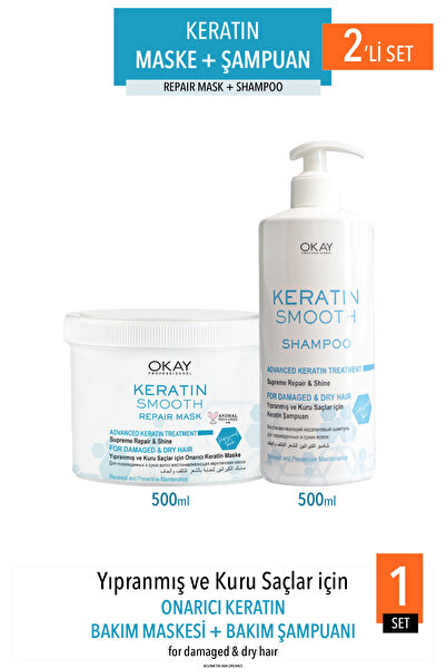 OKAYPROFESSIONNEL Keratin Smooth Şampuan 500 Ml + Maske 500 Ml
