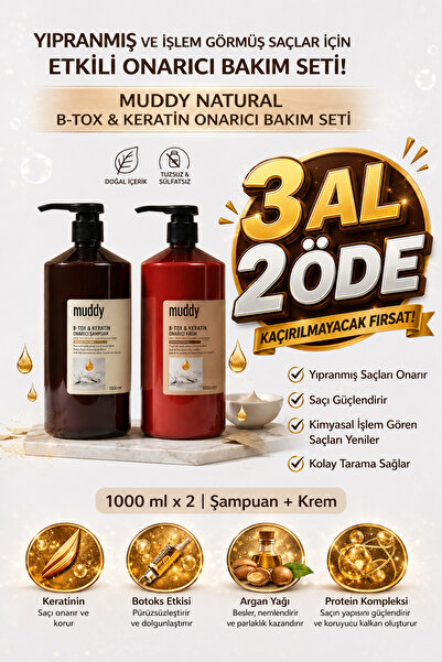 Muddy B-Tox-Keratin Shampoo for Extremely Damaged Hair 1000 ml + Repairing B-...