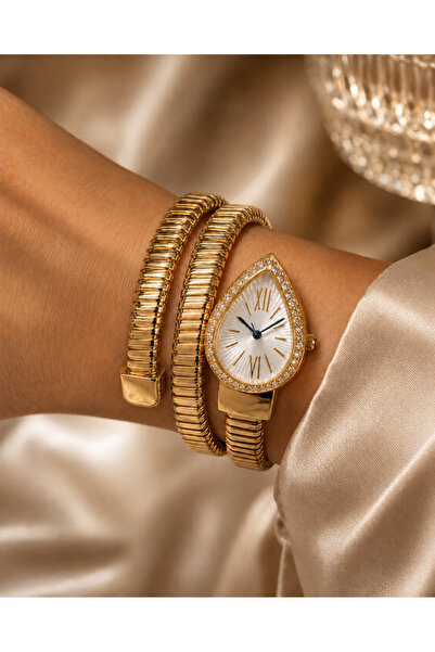 Merand Gold Color Special Design Stone Wrapped Snake Model Women's Wristwatch