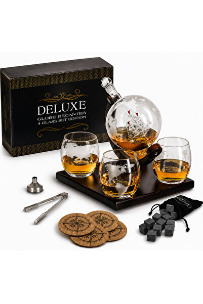 OEM Set decantor cu 4 pahare, Glob pământesc și barcă, 850 si 4x200 ml, 19 ac...