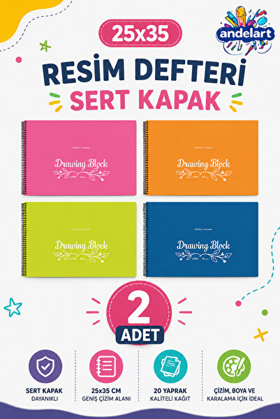 andelart Eco Spiralli Resim Defteri 25x35 cm 25 Yaprak 2 Adet | Çizim, Karaka...