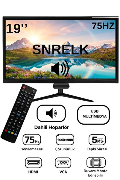 SNRELK 19" SESLİ sencrom DAHİLİ HOPARLÖR 12V (KUMANDALI) Geniş Ekran 75 Hz 5m...