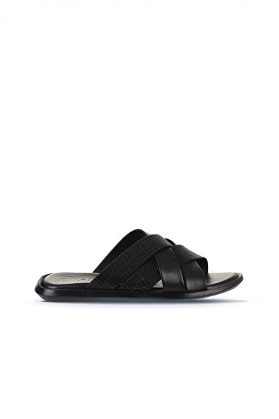 Bueno Shoes Black Leather Men's Flat Slippers 25Mt2233