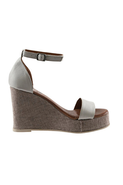 Bueno Shoes Sandale cu toc cu pană pentru femei din piele gri 01wu7200