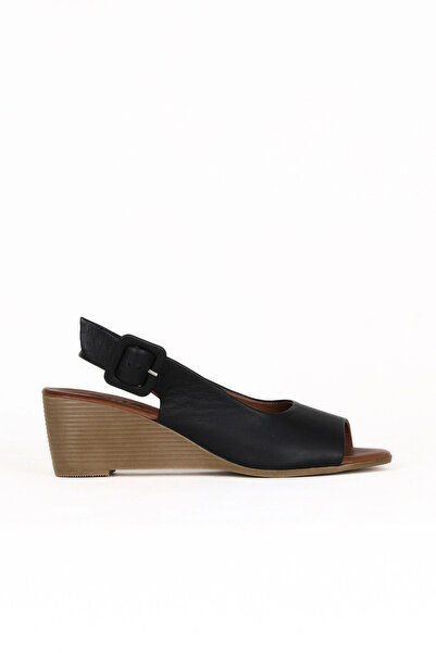 Bueno Shoes Sandale cu toc cu pană pentru femei din piele neagră 01we4002