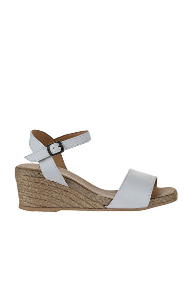 Bueno Shoes Sandale cu toc cu pană pentru femei din piele albă 01ws10304