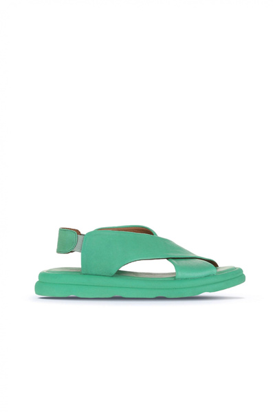 Bueno Shoes Sandale plate de damă din piele verde închisă 01wa2603