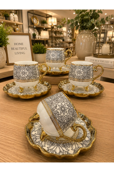 hediye Esterhomedecor 6-Person Porcelain Coffee Cup Set with Stand
