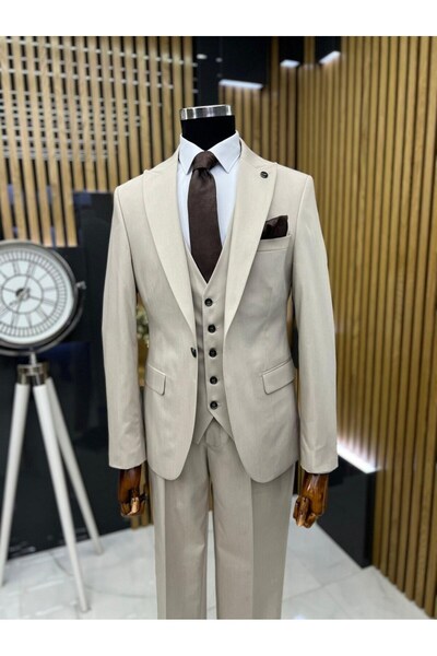 terzi ayhan 5 button straight vest suit light beige