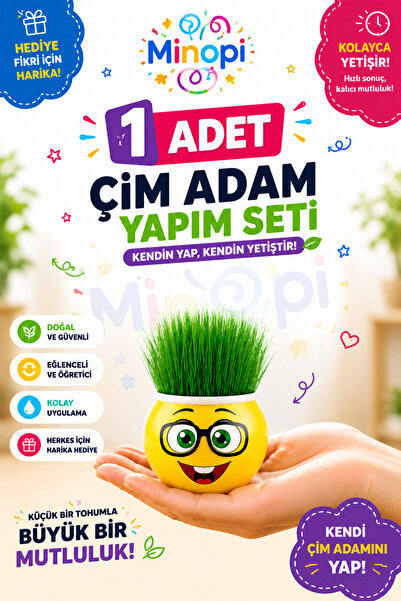 Minopi 1 Kutu Emoji Çim Adam Yapım Seti Okul Eğitici Deney Seti Çim Adam Seti