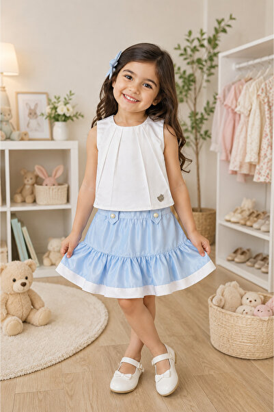Minik mooda Baby Girl Skirt Set Blue and White Stylish Summer Combination
