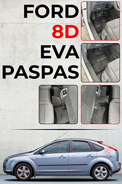 PASPASGRAFT Ford Focus 2011–2017 Siyah 8D Deri Tam Kaplama Havuzlu Oto Paspas...