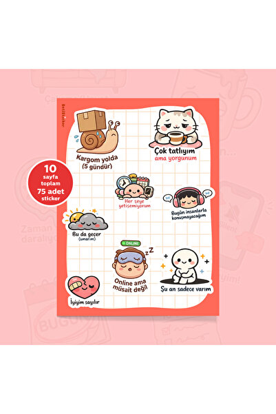 To Design Lab 2 Farklı Set | 10 Sayfa/75 Adet Sticker Çalışma Hayatı Mood Sti...