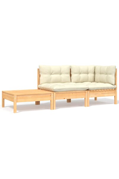 Concept Set mobilier grădină cu perne crem, 3 piese, lemn masiv de pin