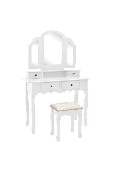 Concept Set masă toaletă cu taburet alb 100x40x146 cm lemn paulownia