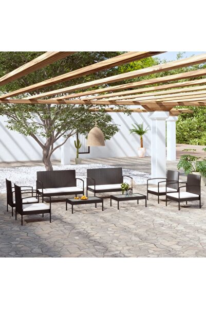 Concept Set mobilier de grădină cu perne, 8 piese, negru, poliratan
