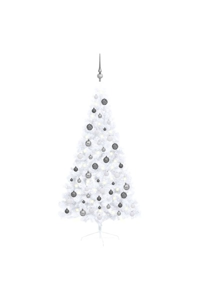 Concept Brad Crăciun artificial jumătate set LED & globuri alb 150 cm