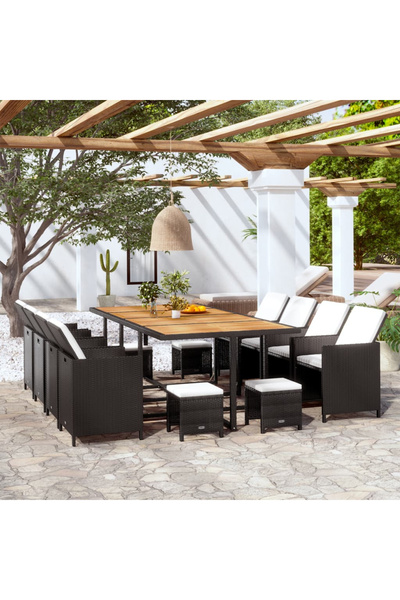 Concept Set mobilier de exterior 13 piese negru, poliratan, lemn acacia