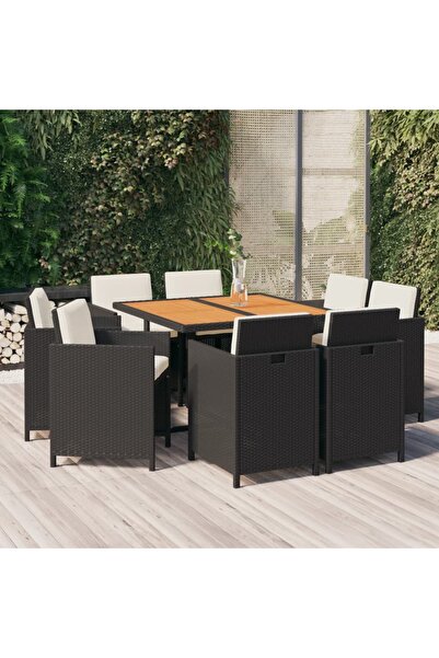 Concept Set mobilier de grădină cu perne, 9 piese, negru, poliratan