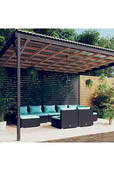 Concept Set mobilier de grădină cu perne, 9 piese, negru, poliratan