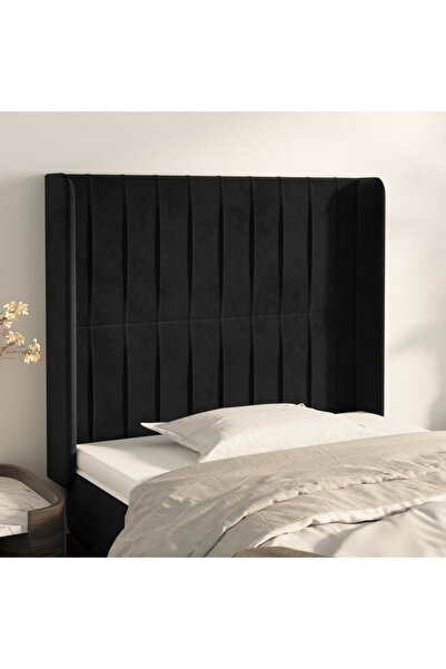 Concept Tăblie de pat cu aripioare, negru, 83x16x118/128 cm, catifea
