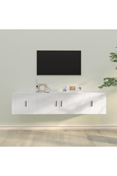 Concept Set comodă TV, 3 piese, alb, lemn prelucrat