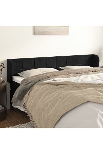 Concept Tăblie de pat cu aripioare negru 183x23x78/88 cm catifea