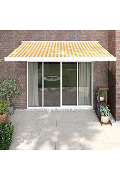 Concept Copertină retractabilă, galben/alb, 3,5x2,5 m, textil/aluminiu