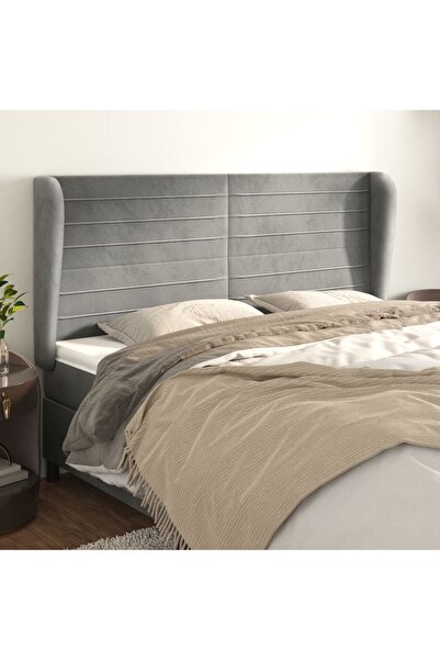 Concept Tăblie de pat cu aripioare gri deschis 163x23x118/128cm catifea
