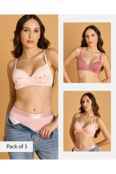 REDTAG حمالات صدر نسائية متنوعة مطبوع وأخرى سادة بدون أسلاك مع دانتيل (عبوة م...