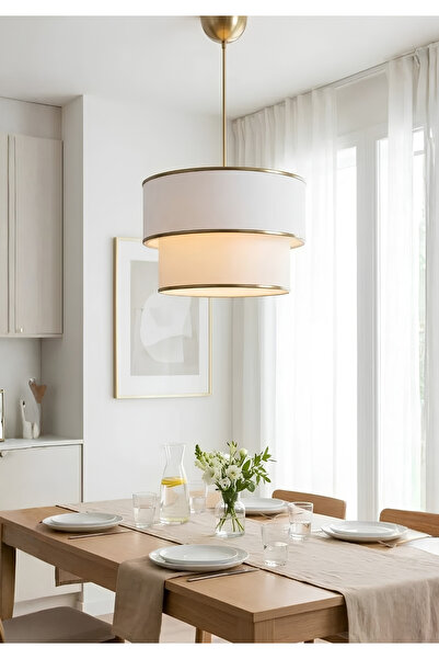 HOMİNG Beyaz Pasta Gold Detaylı Kumaş Sarkıt / Yatak Odası, Salon