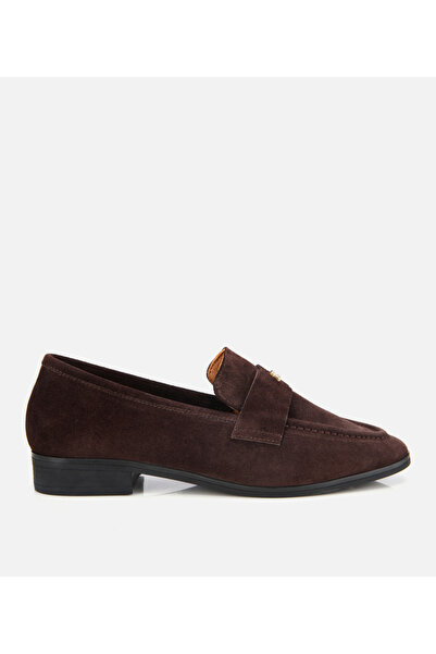 Hotiç Women's Suede Leather Brown Soft Textured Classic Loafer