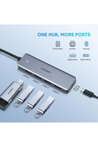 Ugreen USB-C USB 3.0 4 Port USB Hub Çoklayıcı, Gri, 70336