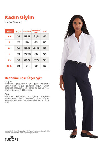 Tudors Kadın Slim Fit Dar Kesim Vücuda Oturan Uzun Kollu Gizli Düğme Detaylı Beyaz Basic Gömlek