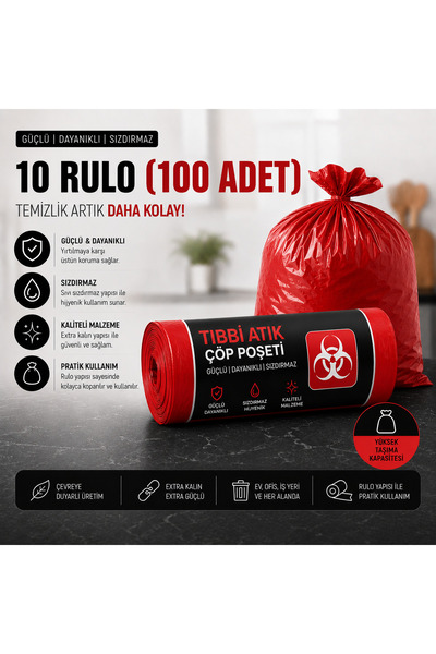 EFTAPLAST Tıbbi Atık Poşeti 100 Micron (10 RULO 100 ADET)