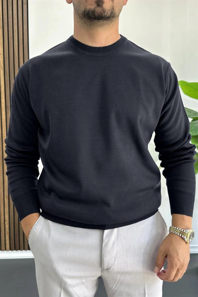 Edwox Pulover pentru bărbați cu gât rotund, model normal, bleumarin Edw410